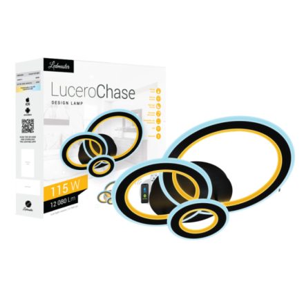 Lucero Chase 115 W-os, 50 cm átmérőjű fekete LED távirányítós és mobil applikációval vezérelhető mennyezeti lámpa