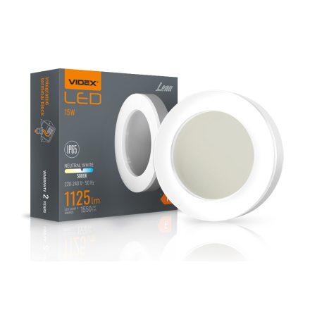 Videx Lena 15 W-os ø190 mm kerek natúr fehér, fehér mennyezeti lámpa IP65-ös védettségű