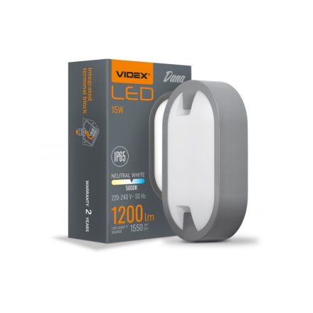 Videx Dana 15 W-os 215x127 mm ovális natúr fehér, antracit színű mennyezeti lámpa IP65-ös védettségű