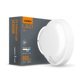   Videx Kira 11 W-os ø170 mm kerek natúr fehér, fehér mennyezeti lámpa IP65-ös védettségű beépített mozgásérzékelővel