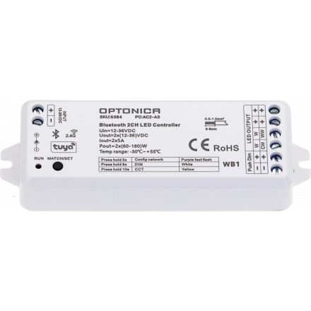 OPTONICA Tuya Bluetooth és RF vezérlő 12-36V 5A/2CH  6384