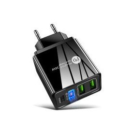   Optonica hálózati gyors töltő adapter max. 36W 3xUSB PD+QC3.0 fekete 9510