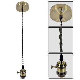   Függőlámpa RETRO ∙ R6012 ∙ ANTIK SÁRGARÉZ/FEKETE CSAVART KÁBEL